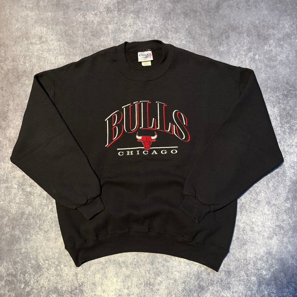 Vintage Chalk Line Chicago Bulls Crewneck Mens XL Black Embroidered NBA 90s